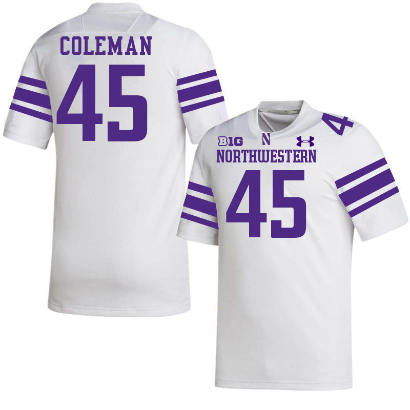 Northwestern Wildcats #45 Cullen Coleman College Football Jerseys Stitched-White